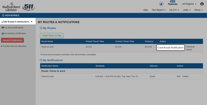 Creating notification for your route